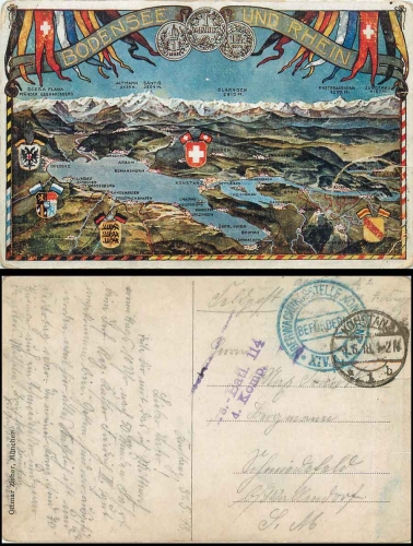 Censorship Post Konstanz o 1.6.1918 Replacement Batl. 114 4th comp. on Lake Constance AK