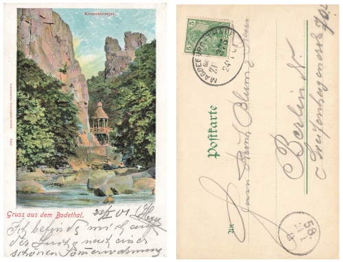 Bodethal railway postmark Magdeburg Thale train 375 January 24, 1901