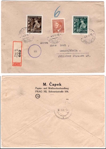 Bohemia and Moravia Michel 136 137 on R-Brief o Prague 33 4.5.1944