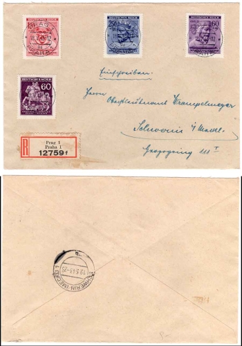 Bohemia and Moravia Michel 113-116 on R letter o Prague 1 May 18, 1943 to Schwerin