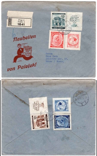 Bohemia and Moravia Michel 79-82 Mozart on R letter o Prague 6 January 14, 1942 to Neuss