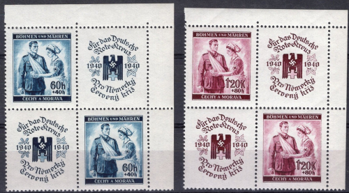 Böhmen und Mähren Michel 53-54 ** postfrisch Rotes Kreuz 1940 Viererblock