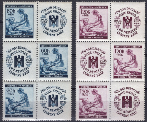 Böhmen und Mähren Michel 62-63 ** postfrisch Rotes Kreuz 1941 Sechserblock