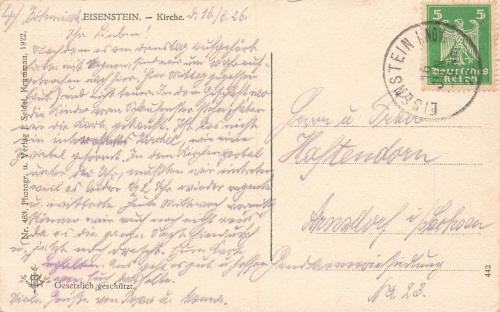 Böhmisch Eisenstein Kirche Sudetengua Železná Ruda o 1926