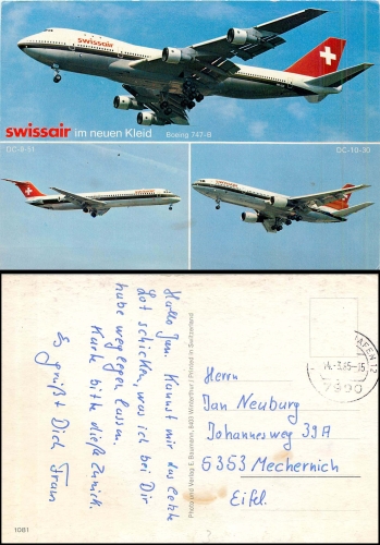 Boeing 747-B DC-9-51 DC-10-30 Swissair  o 14.3.85