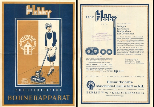 Hobby floor polisher from HAWIG Berlin advertising brochure ca.1940