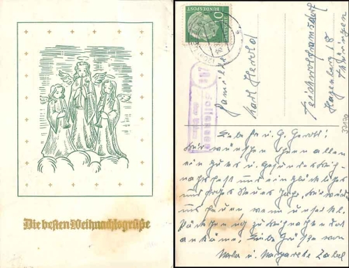 37170 Bollensen via Uelzen 20a country postmark on Christmas card o 16.12.1955