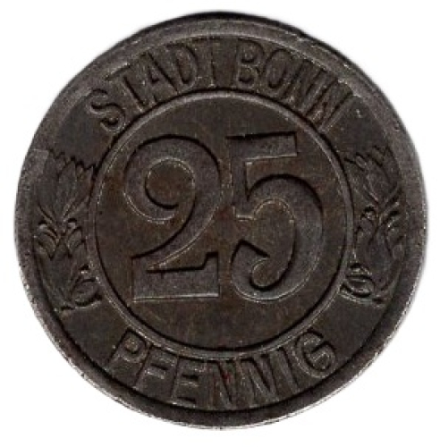 Bonn City Emergency Money 25 Pfennig 1920 Emergency Coin Beethoven