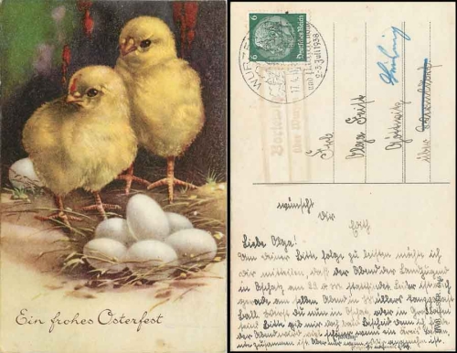04774 Bortewitz über Wurzen Landpoststempel auf Osterkarte o 17.4.1938