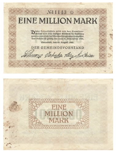 Bramfeld Eine Million Mark 1923 Notgeld