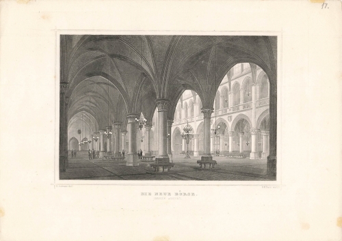 Bremen The new stock exchange interior view ​​​​​​​original steel engraving around 1860 by Kurz 