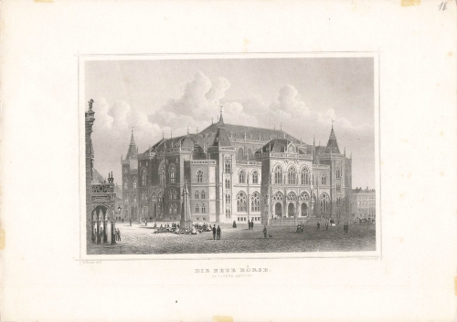 Bremen The new stock exchange  original steel engraving around 1860 by Kurz