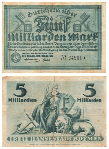 Bremen Five billion marks 1923 emergency money