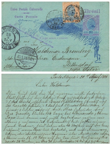Bresil Carte Postale 80 rice postal stationery o April 21, 1898 to Plittersdorf