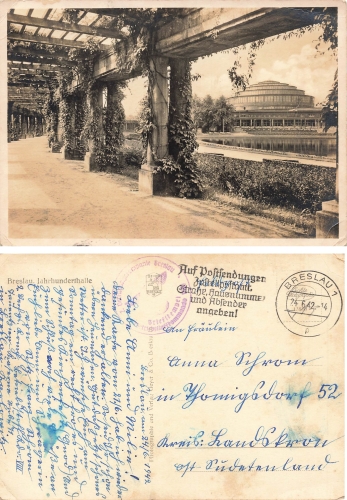 Breslau Silesia Centennial Hall Wroclaw Field Post 2nd Disposal Company Fuel Command o 1942