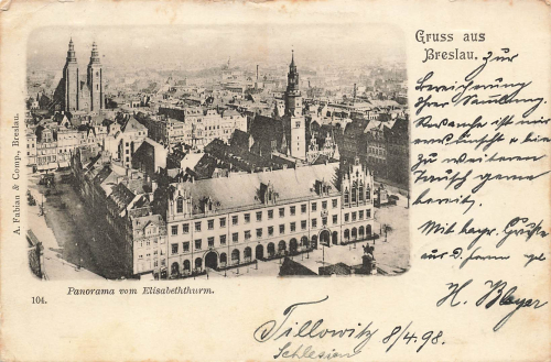 Breslau Schlesien Wrocław Bahnpoststempel Neisse-Oppeln Zug 233 o 1898