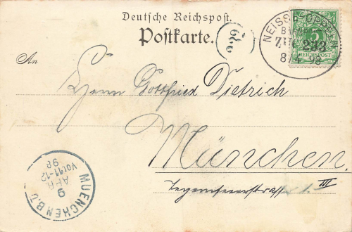 Breslau Schlesien Wrocław Bahnpoststempel Neisse-Oppeln Zug 233 o 1898