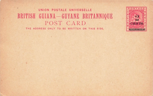 British Guiana Post Card 2 cents on 3 cents postal stationery around 1900 *