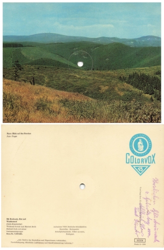 Brocken Roth Kiesewetter With backpack hat and hiking stick Record card Colorvox around 1960