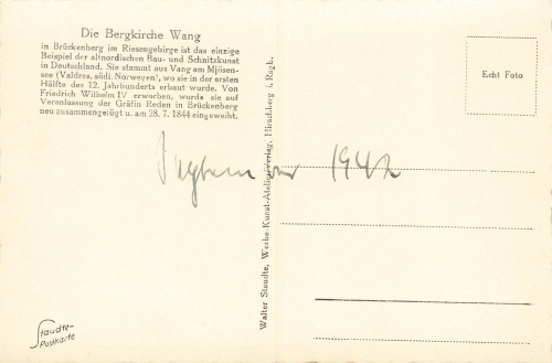 Brueckenberg Riesengebirge Church Wang Bierutowice * around 1942