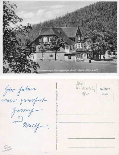 Brueckenberg Giant Mountains Silesia Brodt Baude Bierutowice used around 1930