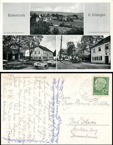 91088 Bubenreuth Gasthaus Sperber o 26.7.1954  Exkneipe der Bubenruthia