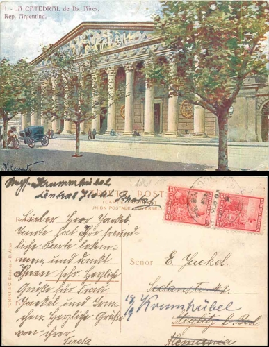 Buenos Aires Argentina Catedral artist card V. Cenants Litho o 1906