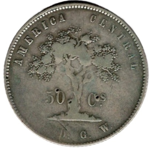 COSTA RICA 50 Centavos 1875 Silbermünze