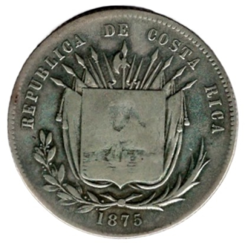 COSTA RICA 50 Centavos 1875 Silbermünze