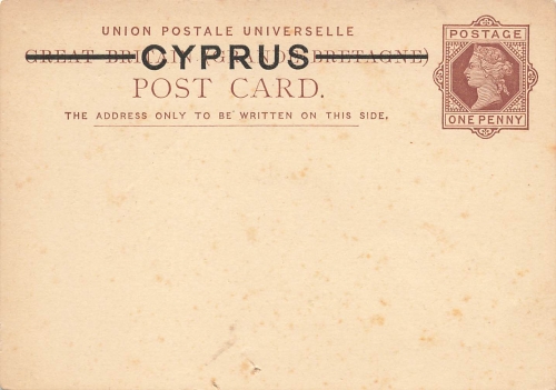CYPRUS one Cent Post Card Victoria Überdruck auf UK Ganzsache