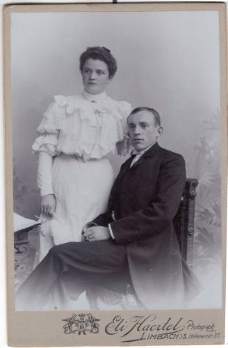 Hochzeitspaar Limbach-Oberfrohna Cabinet Foto 16,5 x 10,8 cm um 1900