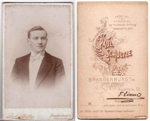 Cabinet Photo von Paul Schultze Brandenburg um 1900