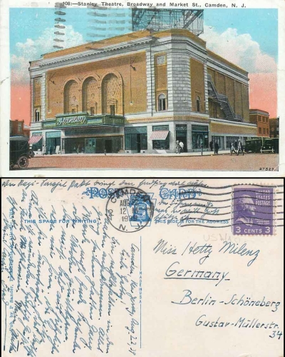 Camden NJ Stanley Theater Broadway and Market St.  o 22.8.1939Camden New Jersey Stanley Theater Broadway and Market St.  o 22.8.1939