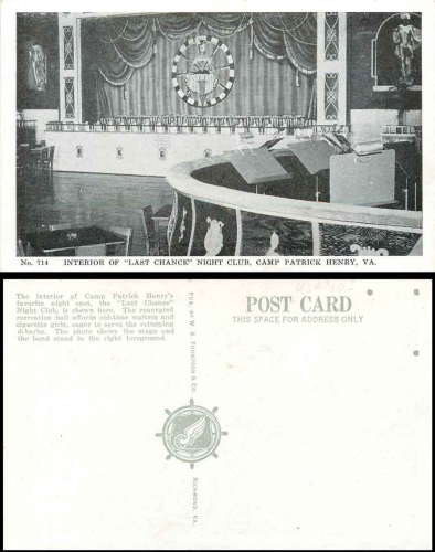 Camp Patrick Henry Virginia  Interior of Last Chance Night Club *ca. 1940
