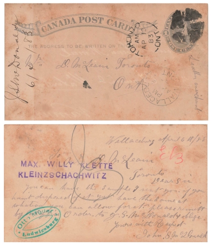 Canada Post Card One Cent Ganzsache o Toronto 13.4.1883