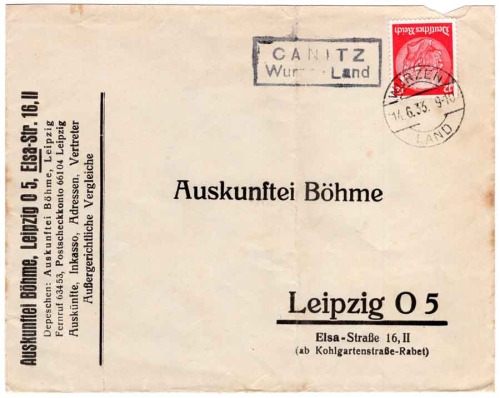 04808 Canitz Wurzen Land Landpoststempel o 14.6.1933