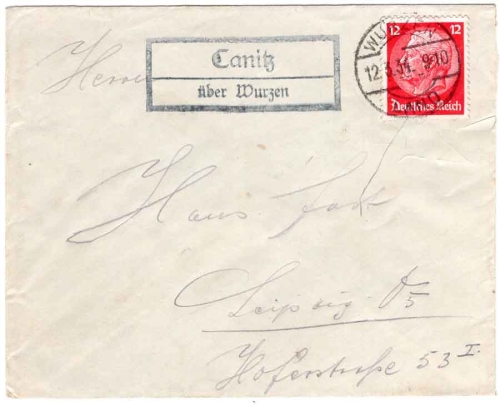 04808 Canitz via Wurzen country postmark o 12.3.1934