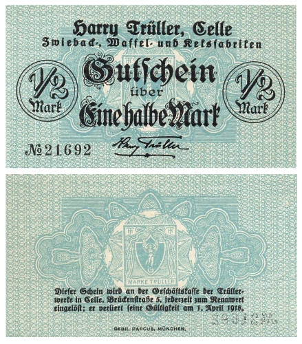 Celle Harry Truller 1/2 Mark 1918 Notgeld
