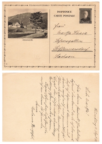 Ceskoslovensko 1-20 Koruny picture postal stationery 7 Krkonose used 1931