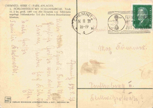 Chemnitz Sachsen Schlossteich o 1931