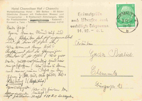 Chemnitz Sachsen Hotel Chemnitzer Hof o 1937