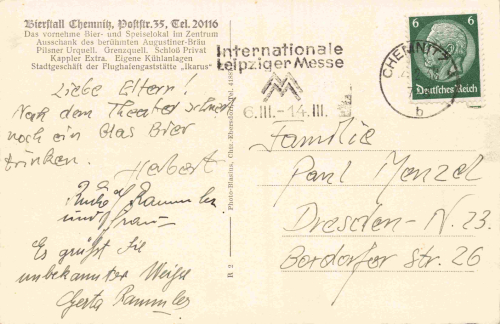 Chemnitz Sachsen Poststrasse 35 Gaststätte Bierstall o 1938