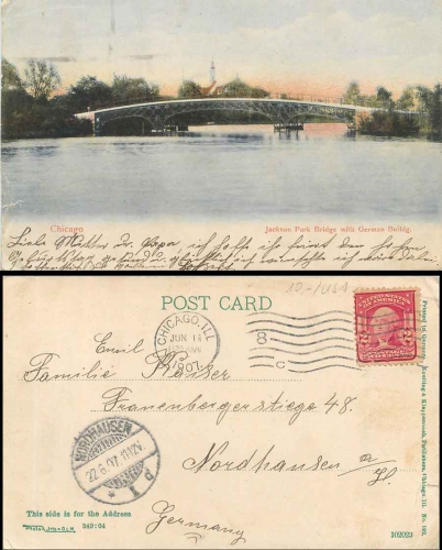 Chicago Illinois Jackson Park Bridge with German Building o 18.6.1907