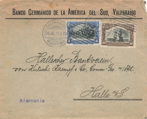 Chile Correos Brief o Valparaiso 20.7.1911 nach Halle Saale