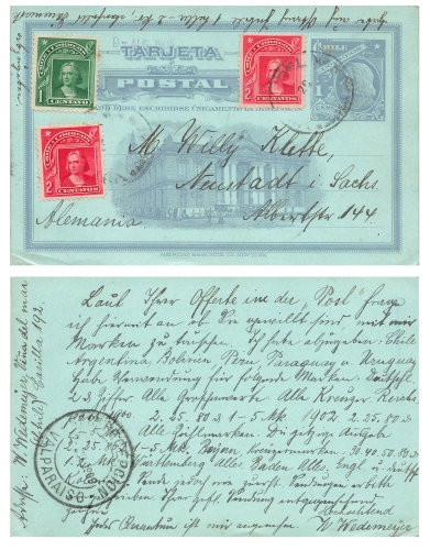 Chile Correos Tarjeta Postal stationary o around 1900 to Neustadt in Saxony