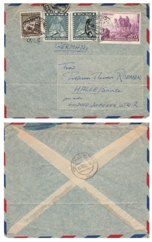 Chile airmail letter o October 5, 1951 to Halle