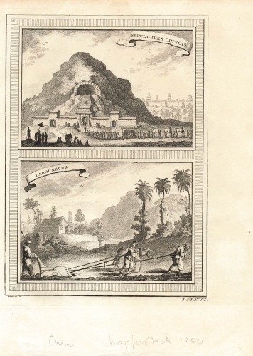 China Sepulchres Chinois / Laboureurs  original Kupferstich um 1750
