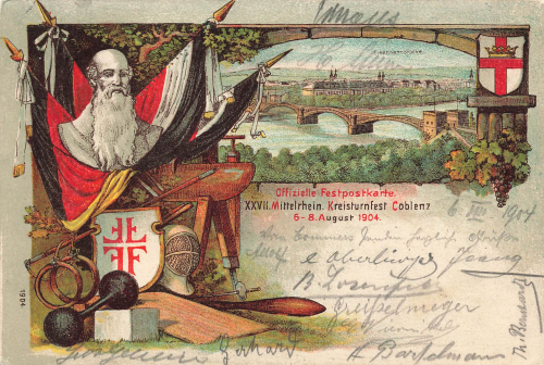 Coblenz Litho XXVII District Gymnastics Festival Turnvater Jahn o 1904