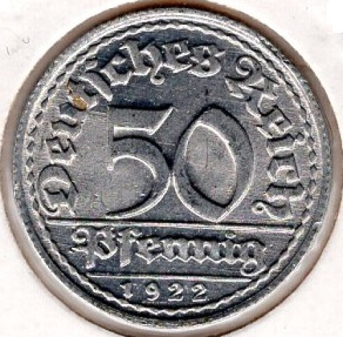 50 Pfennig 1922 D ​​Weimar Republic