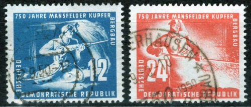 GDR Michel 273-274 o Mansfeld copper slate mining day stamp